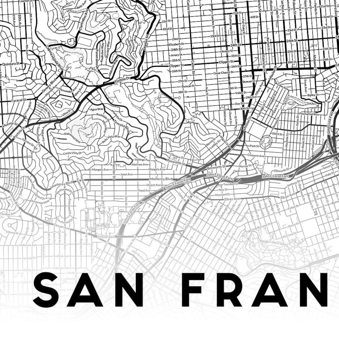 San Francisco Map San Francisco Print Map of San Francisco - Etsy
