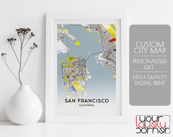 Personalized City Map, Custom City Map, Custom Map Gift, Custom Map Print, Printable City Map Art, Map Gift Wall Art, Any City Map