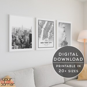 Conjunto de carteles de Nueva York de 3 impresiones, Arte de la pared de Nueva York, Impresión de Manhattan, Impresión de la ciudad de Nueva York, Galería de arte de la pared, Cartel de viaje New York Print Set