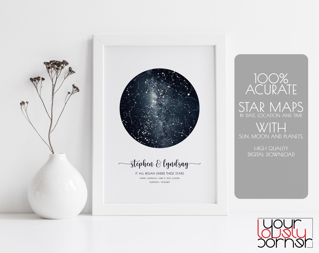Night Sky Print | Constellation Map | Custom Star Map Digital Print ...
