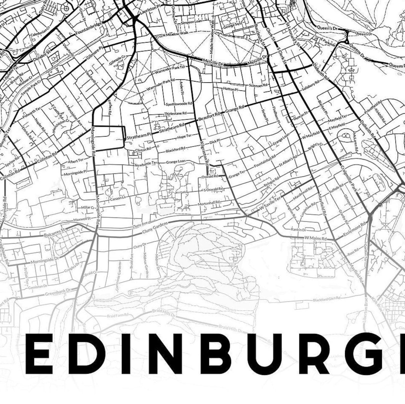 Edinburgh City Map Print Edinburgh Map Print Edinburgh Etsy