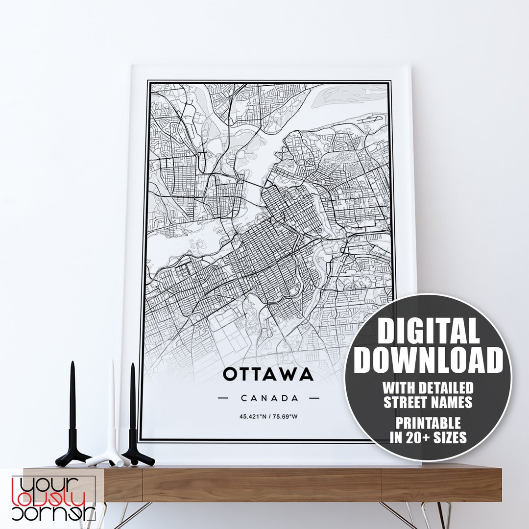 Ottawa Poster Ottawa Map Wall Art Map of Ottawa Ottawa City Etsy