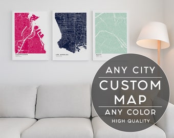 Personalized Any City Printable Custom Map, Any Color Custom Map Print, Customized Map, Choose City Map Art, Map Gift Wall Art, Any City Map