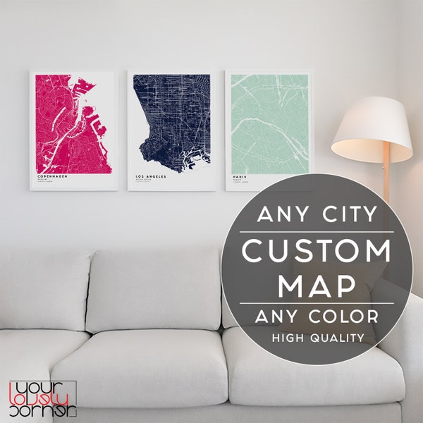 Personalized Map, Custom City Map, Custom Map Gift, Custom Map Print, Customized Map, Choose City Map Art, Map Gift Wall Art, Any City Map