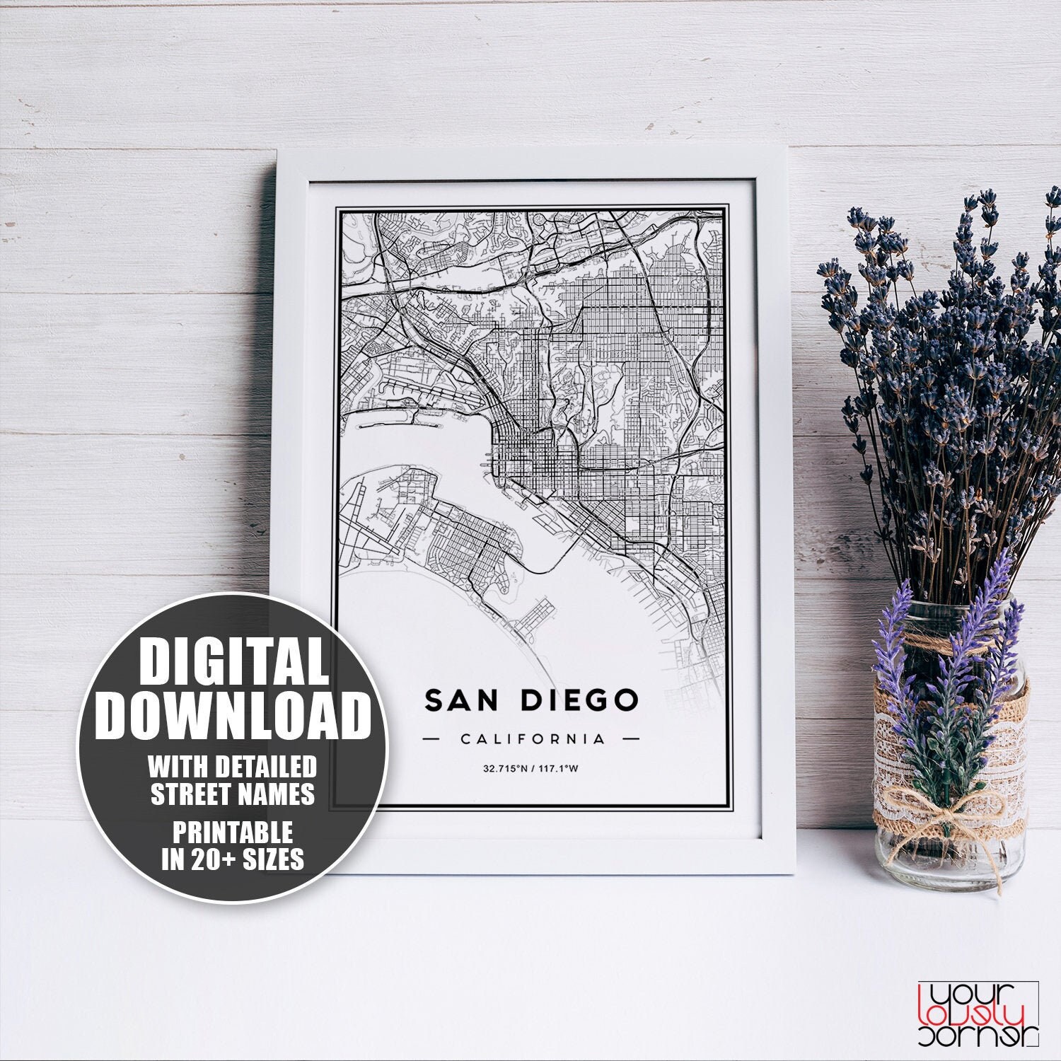 San Diego Map Print San Diego City Map Print San Diego Map | Etsy