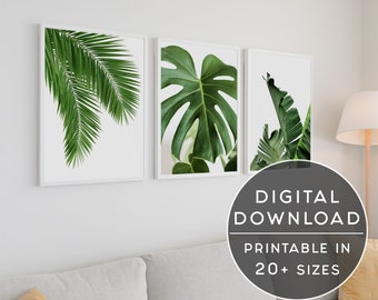 Tropical Palm Leaf Print Set: Scandinavian Wall Art (Digital Download)