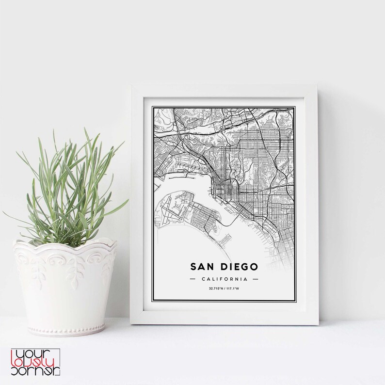 San Diego Map Print San Diego City Map Print San Diego Map | Etsy