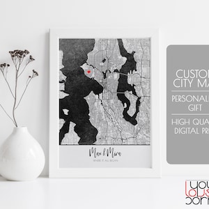 Cadeau de carte personnalisé où tout a commencé, où nous avons rencontré une carte de ville personnalisée, bonjour, je ferai une impression de carte personnalisée