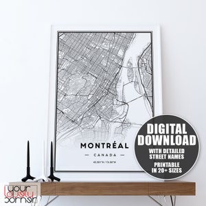 Impression de carte de Montréal, art de carte de Montréal, cadeau de carte de Montréal, carte de Montréal, impression de carte de ville, impression de carte de rue de Montréal, affiche de carte de Montréal