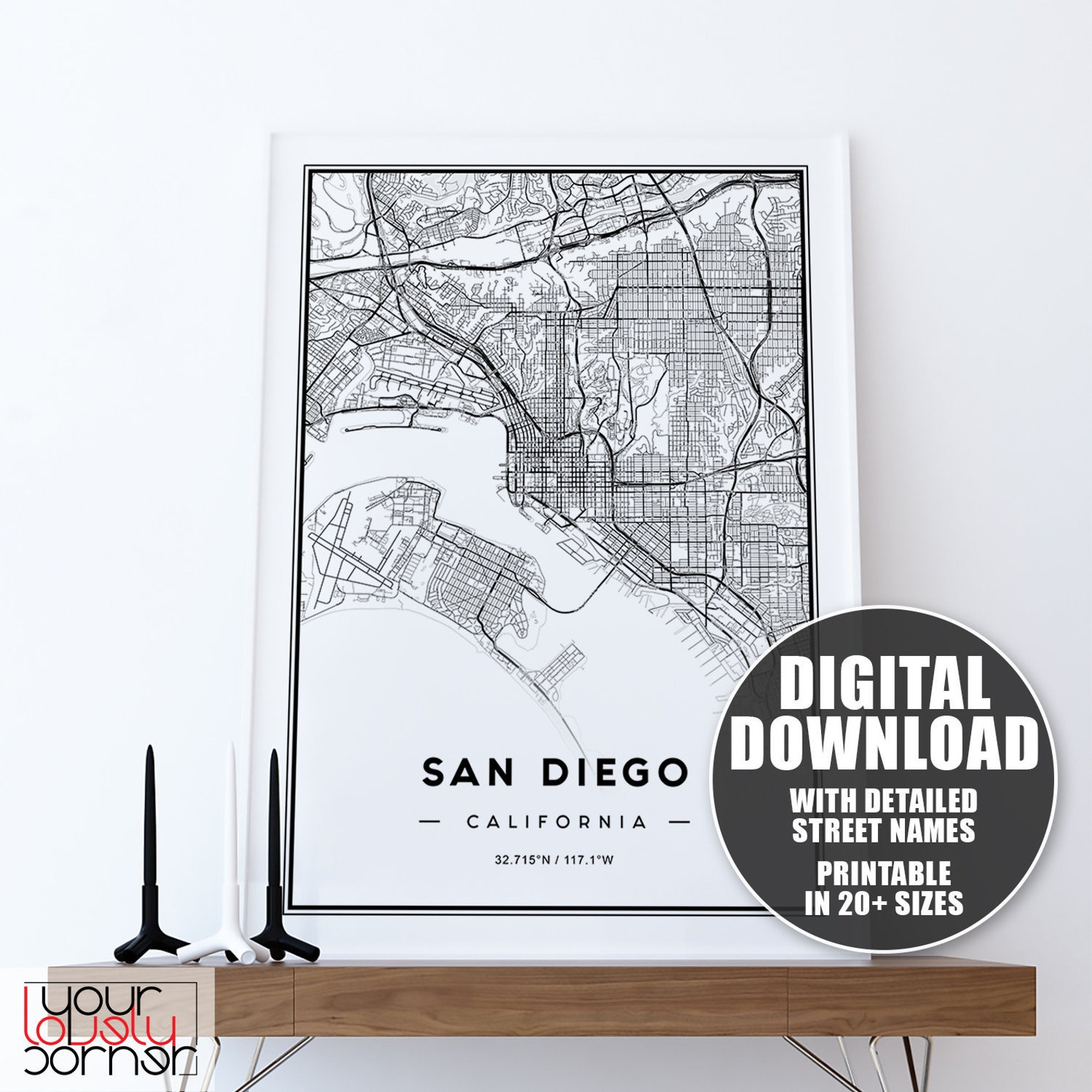 San Diego Map Print San Diego City Map Print San Diego Map | Etsy