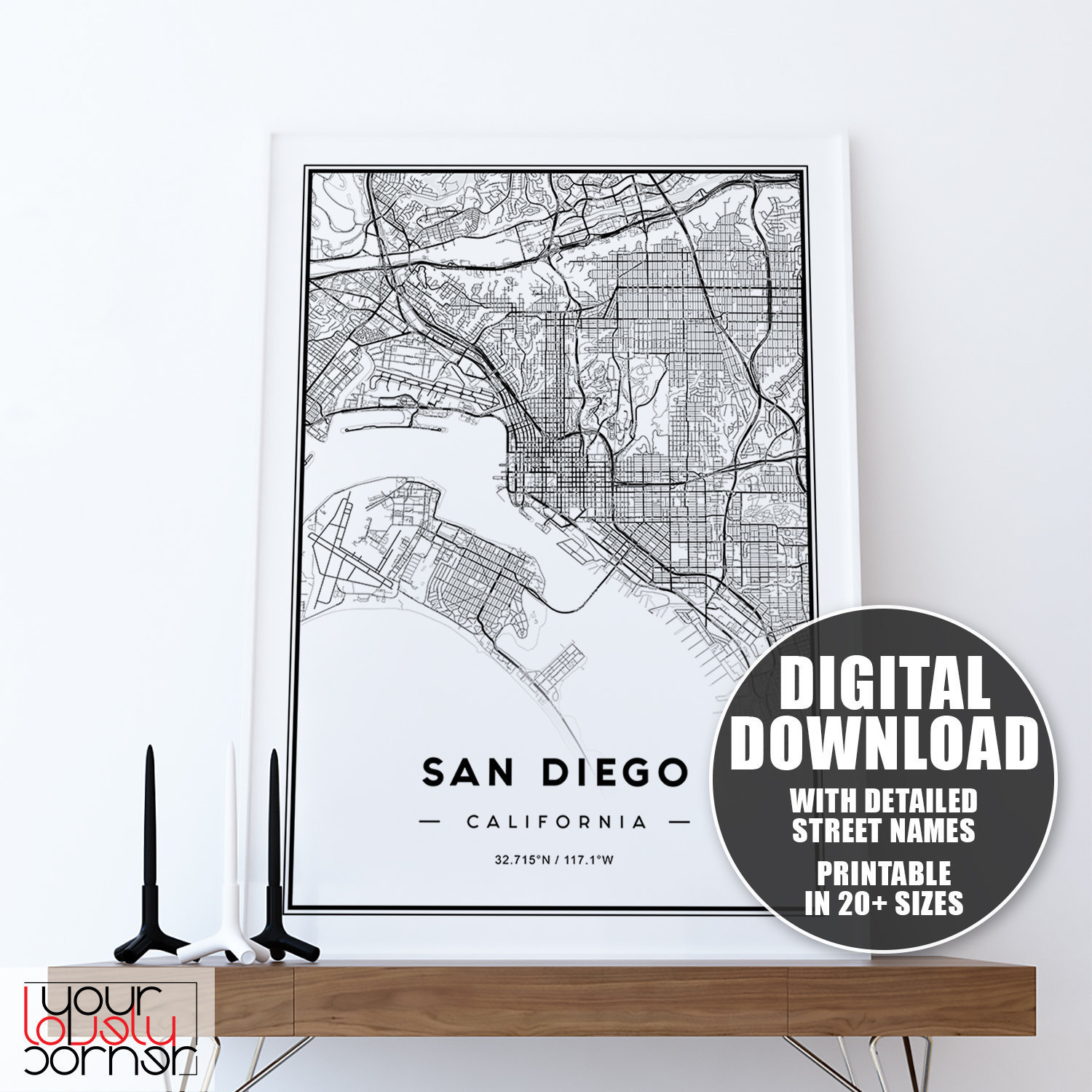 San Diego Map Print San Diego City Map Print San Diego Map | Etsy