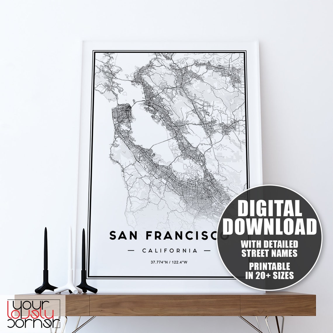 San Francisco Bay Area Map Print Printable Map of San - Etsy