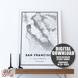 San Francisco Bay Area Karte Drucken, druckbare Karte von San Francisco, SF South Bay Street Karte Wandkunst, Karte, SF Karte Drucken, SF Karte Wandkunst