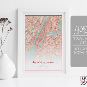 Où tout a commencé, où nous avons rencontré la carte, l’impression de carte personnalisée, le cadeau personnalisé d’un an, notre carte de premier rendez-vous