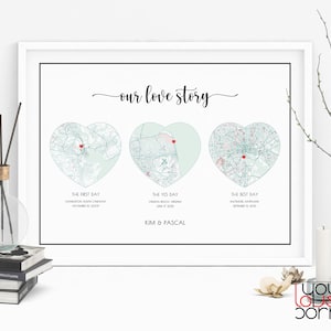 The First Day, The Yes Day, The Best Day, Our Love Story Sign, Three Heart Map Print, Hello Will You I do, Met Married Married Karte Geschenk