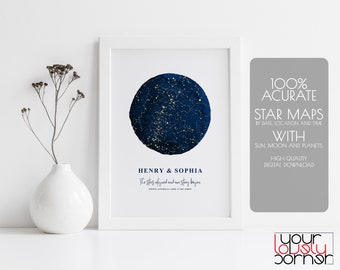 Night Sky Map Print, Anniversary Star Map By Date, Special Memory Gift, Star Map Digital, Constellation Art, Star Map Print, Sky Map Art