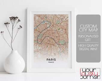 Aangepaste stadsplattegrond afdrukken, aangepaste kaart gepersonaliseerde print, gepersonaliseerde kaart cadeau, aangepaste kaart cadeau, elke stadsplattegrond, digitale download