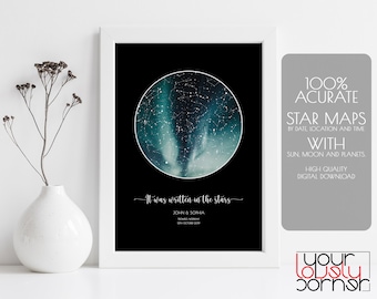 Custom Star Map By Date, Anniversary Star Map Print, Night Sky Star Map Engagement Gift