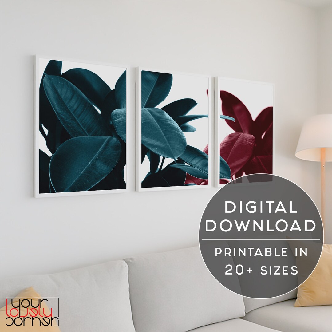 Set of 3 Prints, Botanical Printable Wall Art, Tropical Leaves Prints ...