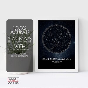 Star Map by Date Print, Night Sky Print, First Anniversary Gift, Custom Sky Map Print ...