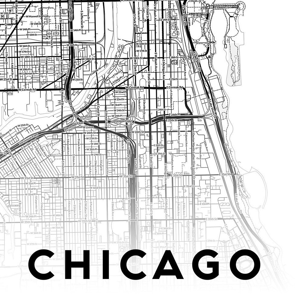 Chicago Map Print Chicago Map Gift Chicago Map Wall Art Etsy