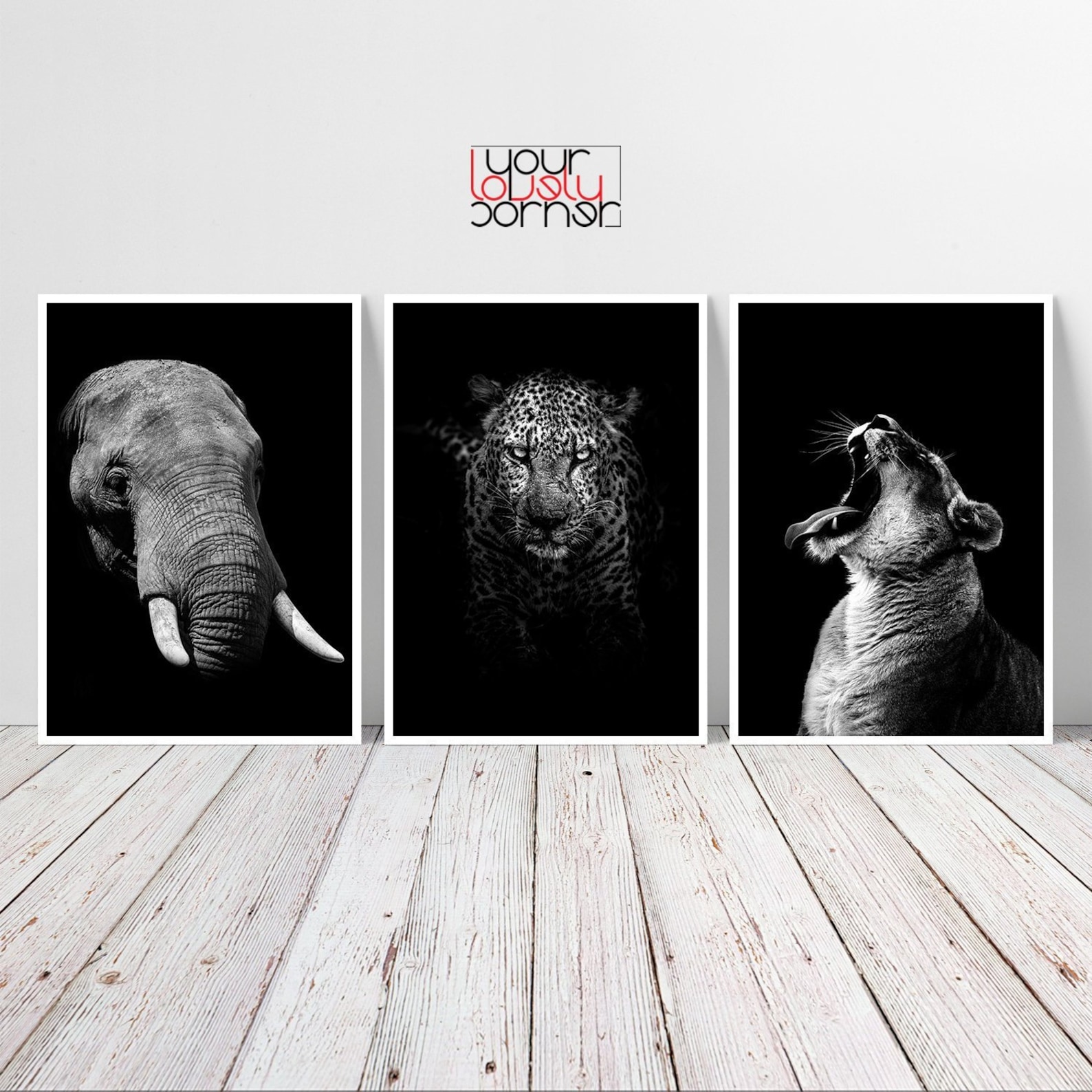 Animals Printable Wall Art Set Of 3 Prints Black And White Etsy