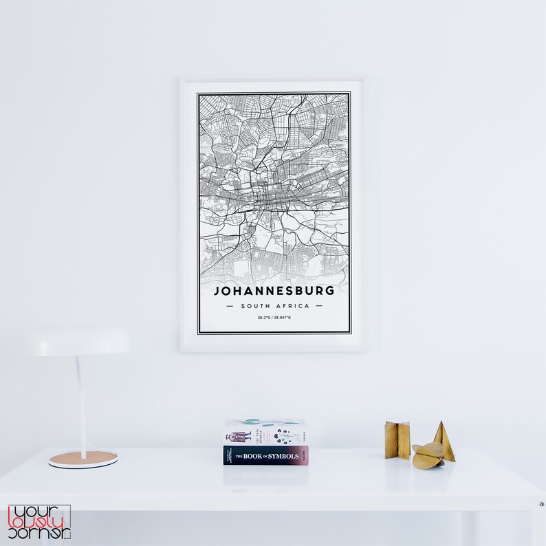 Johannesburg Poster Travel Map Print Johannesburg Gift Etsy