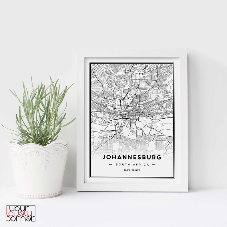 Johannesburg Poster Travel Map Print Johannesburg Gift Etsy