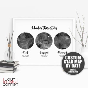 Carte des étoiles 3 en 1, Met Engaged Married, Anniversary Gift For Couple, 1st Anniversary Gift, Star Map By Date, Hello Will You I Do Star Map