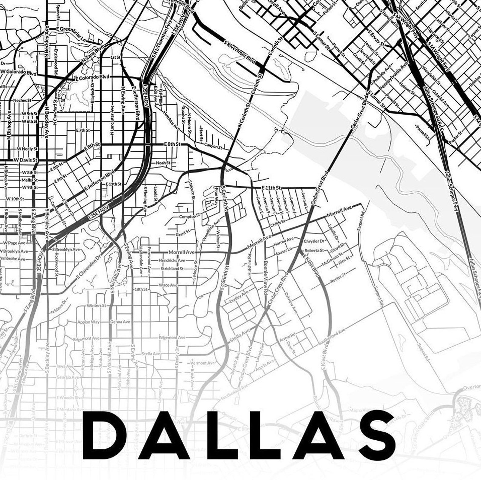 Dallas Map Print Dallas City Map Print Dallas Map Gift Etsy