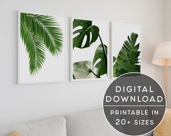 Palm Leaf Print Set: Tropical Greenery, Scandinavian Art (Digital Download)