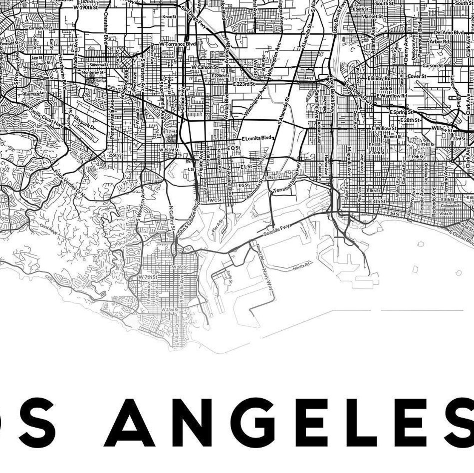 Los Angeles Map Print LA Map Print Map of Los Angeles Los Etsy