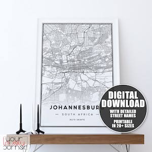 Johannesburg Poster, Reise-Karte Druck, Johannesburg Geschenk, Johannesburg Karte Drucken, Karten als Kunst, druckbare Karte von Johannesburg, Karten Wandkunst