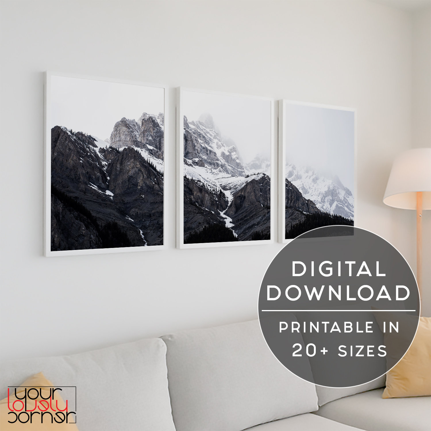 Mountain Photography Print Set: Black & White Landscape (digital ...