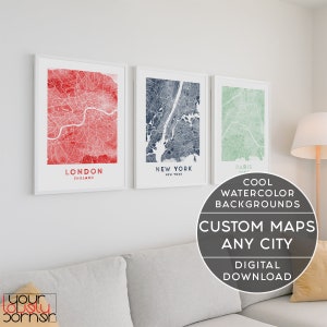 Cadeau de carte personnalisé, art de mur de cadeau de carte, cadeau personnalisé, carte personnalisée, cartes comme art, où nous avons rencontré des cartes de ville, impression numérique de carte personnalisée