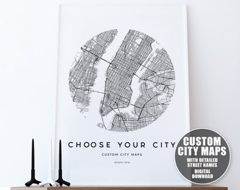 Custom City Map, Custom Map Print, Personalized Map, Custom Map Wall Art, Customized Map, Custom Map Gifts, Any City Map Printable Wall Art