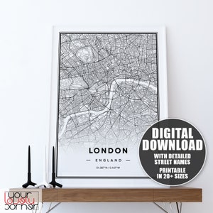 London City Map Print, London Map Wall Art, Printable Map Of London Wall Art, London Map Poster, London Map Gift, London Map Art
