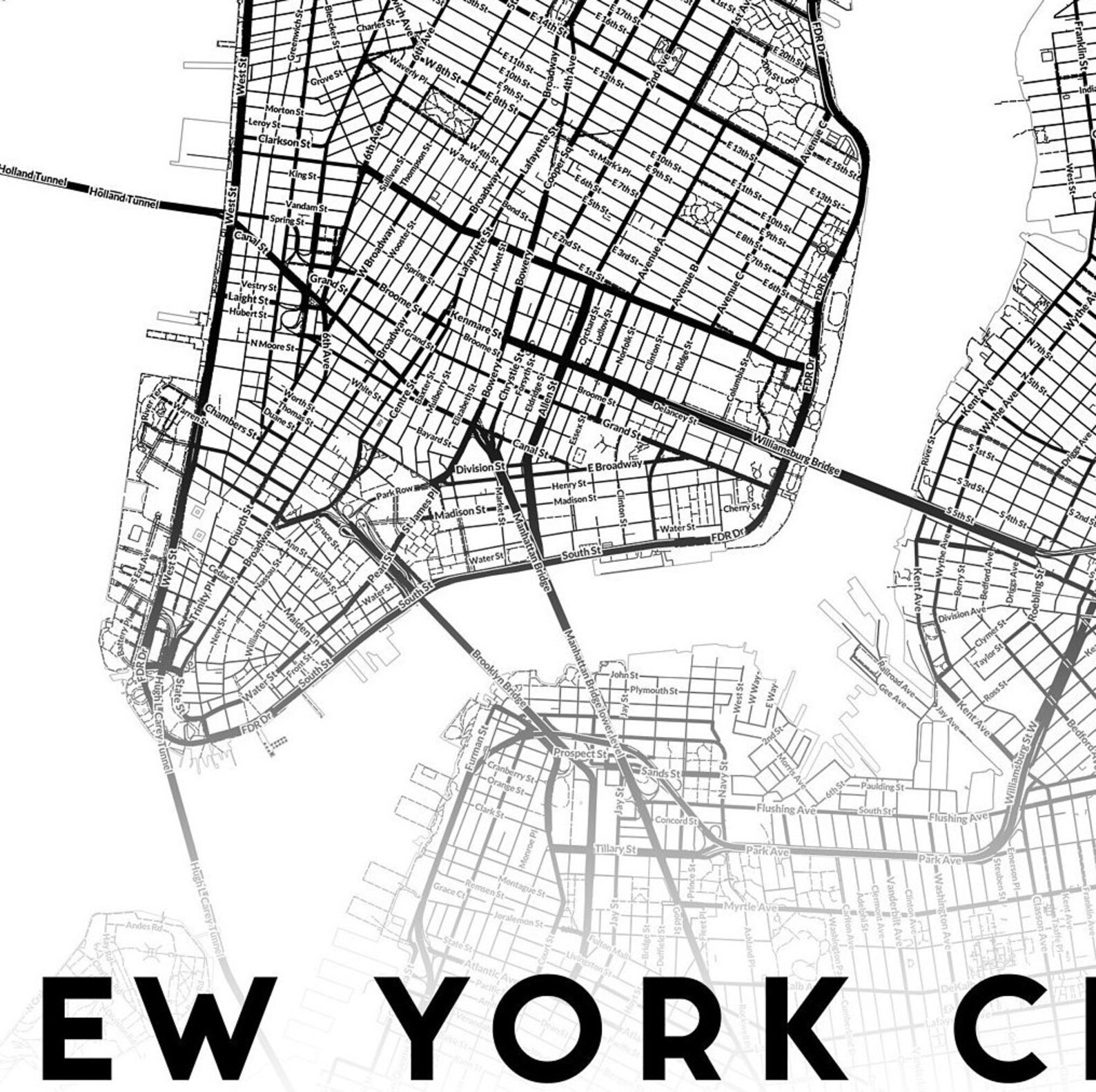 New York City Map Print Manhattan Map Wall Art Map of New Etsy