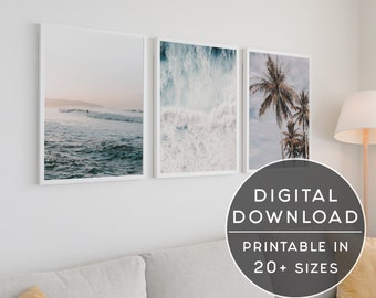 Coastal Gallery Wall Art: Ocean Wave Print Set of 3 (Digital Download)