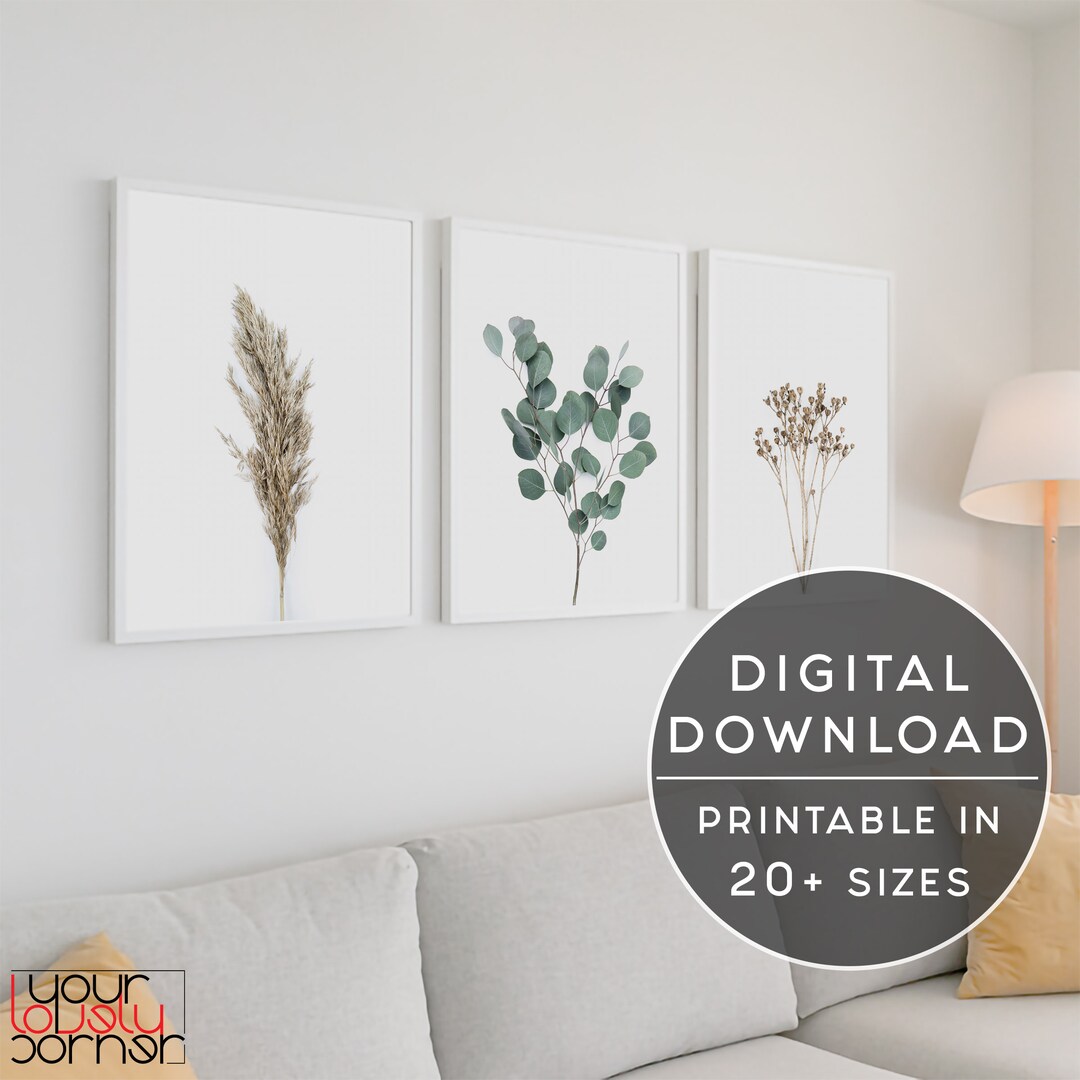 Botanical Gallery Wall Art, Botanical Print Set of 3 Prints, Minimalist
