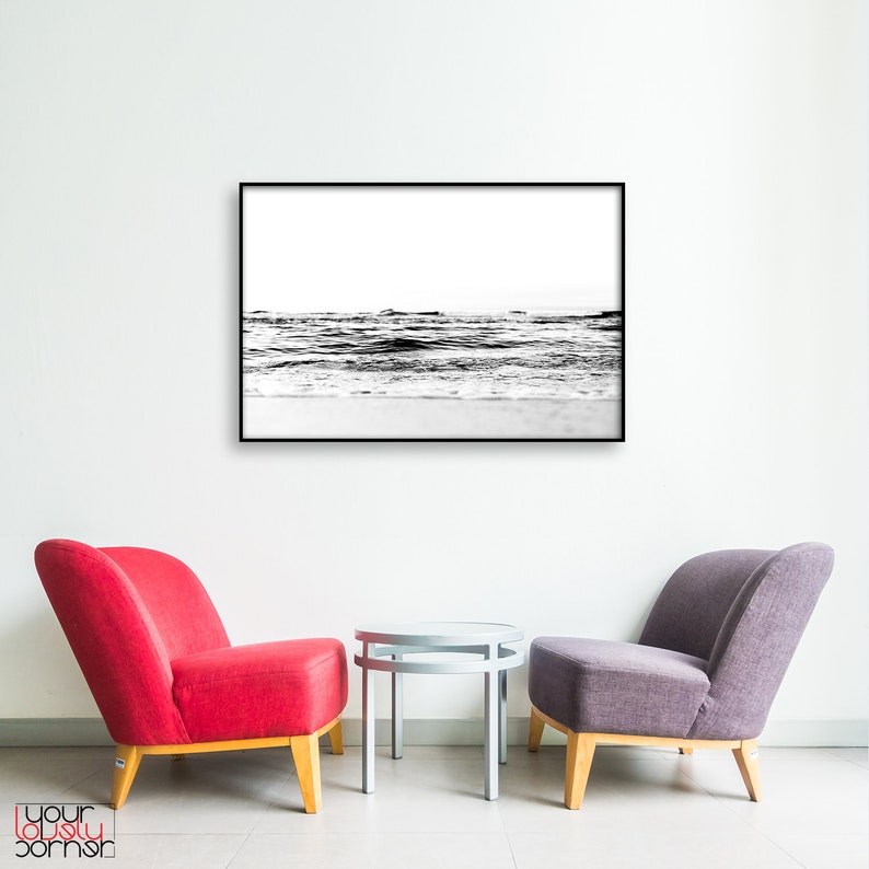 Ocean Wall Art Black And White Water Print Ocean Waves Etsy