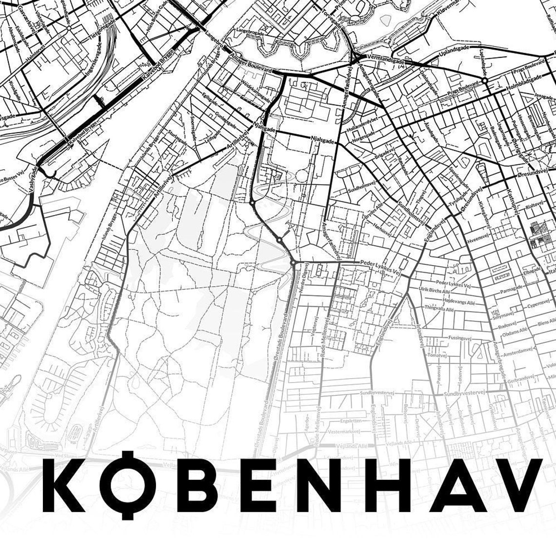Copenhagen Map Print Printable Map of Copenhagen Wall Art | Etsy