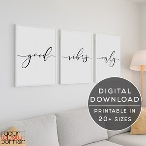 Good Vibes Only Print, Set Of 3 Prints, 3 Piece Wall Art Set Of Three Prints, Minimalist Typography Gallery Wall Art, Bedroom Wall Art