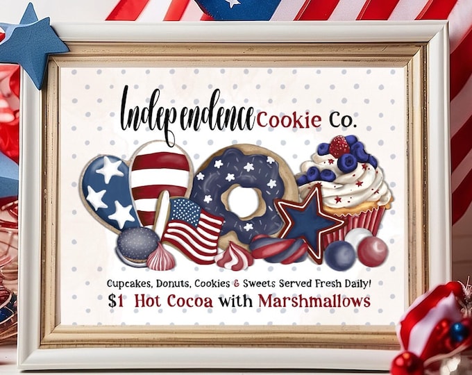 Featured listing image: Patriotic Perfection: Independence Cookie Co. 4th of July sign bundle - hand drawn & printable!