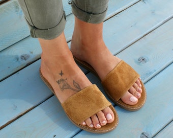 suede sliders womens