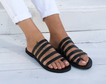 IONIA 3 sandals/ ancient Greek leather sandals/ strappy sandals/ roman sandals/ toe ring sandals/ classic leather sandals/ black sandals