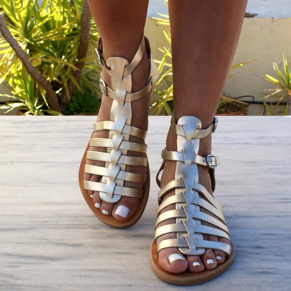 ERATO 3 sandals/ Greek leather sandals/ Gladiator sandals/ ancient grecian sandals/ handmade Greek sandals/ roman sandals/ gold sandals