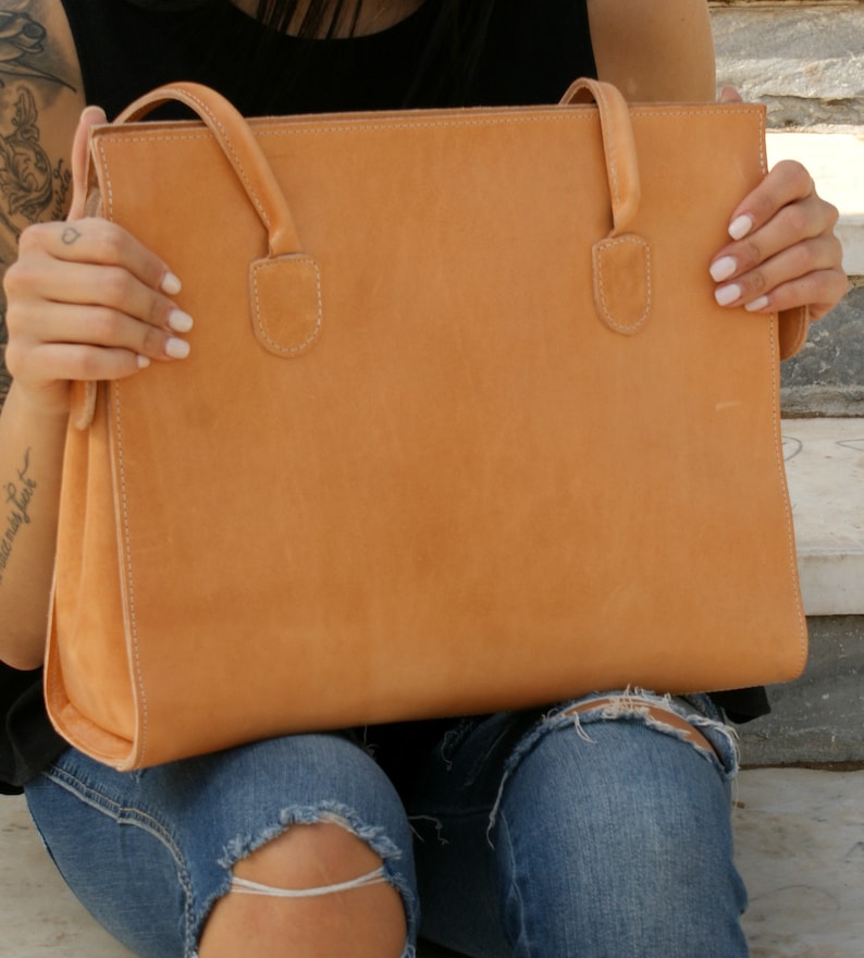 Leather Tote Bag/ Womens Leather Handbag/ Shoppers Bag/ Etsy