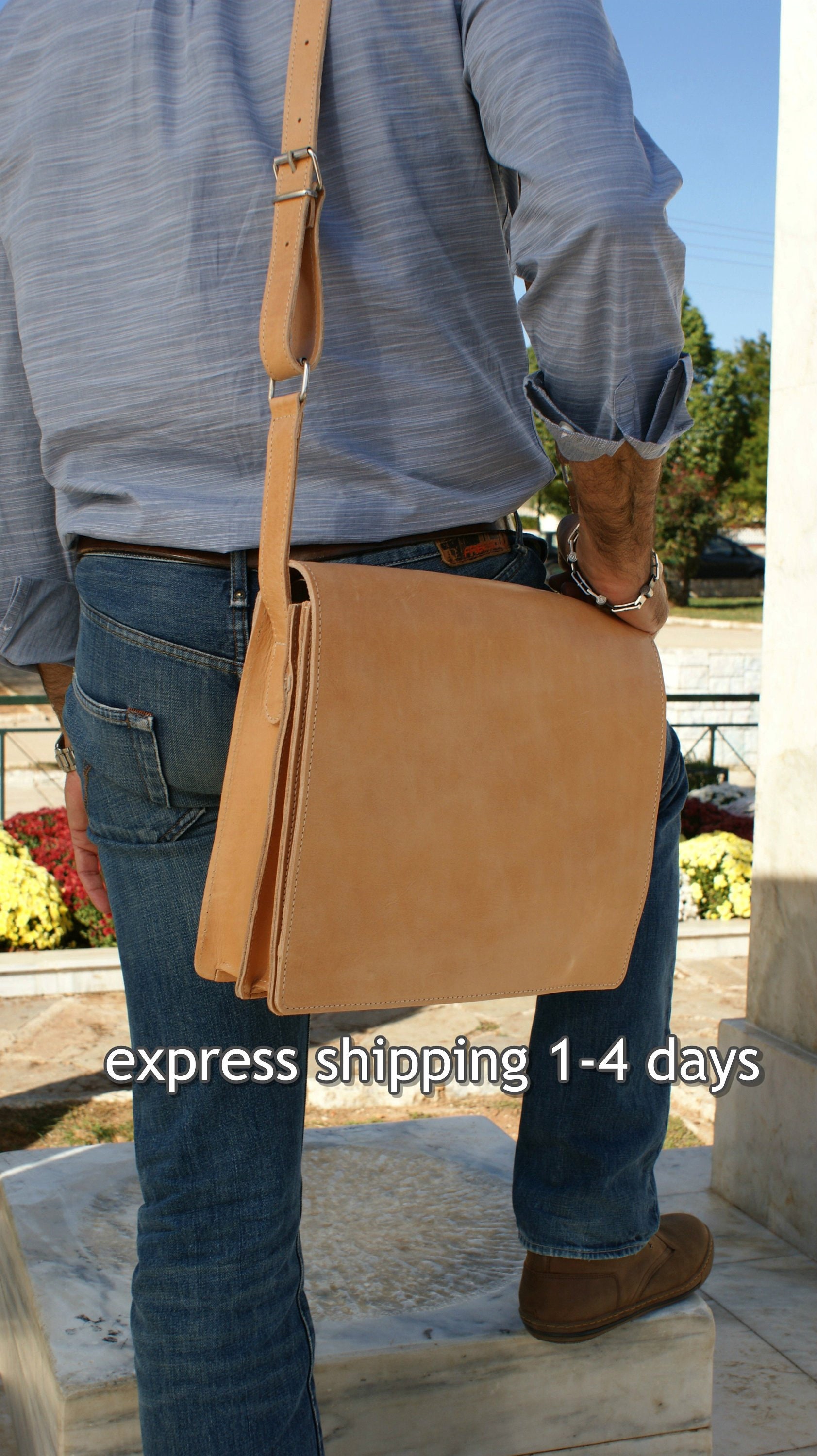 natural leather messenger bag