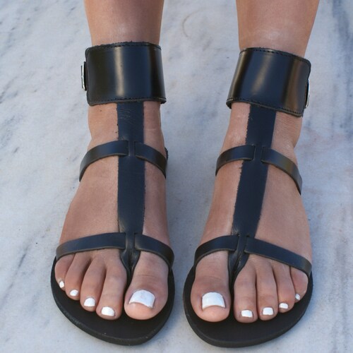 DANAE 3 Sandals/ Greek Leather Sandals/ Ankle Cuff Sandals/ - Etsy